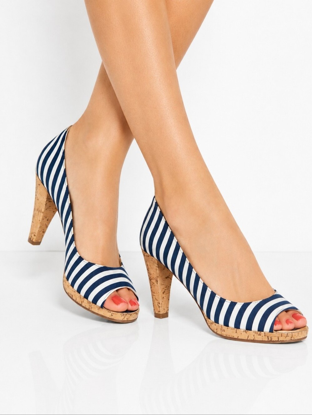 Kors Michael Kors Dubois Peep Toe Pump sz 7.5 Navy/White Cabana Stripe